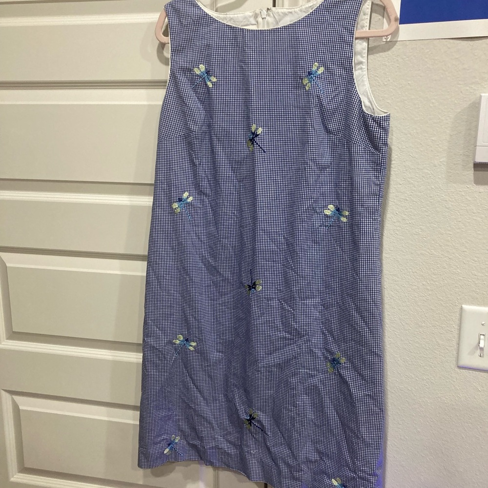Y2K Dragonfly Talbots Blue and White Gingham Midi Dress
